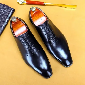 Мужские официальные туфли Оксфорды роскошного бренда, черные, коричневые, на шнуровке, офисные, деловые, Свадебные, из натуральной кожи Для мужчин