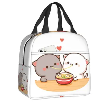 Персик и Гома Моти, Кот, Поедающий Рамен, Термоизолированные сумки для ланча, Женский Многоразовый контейнер для ланча, Коробка для еды на открытом воздухе