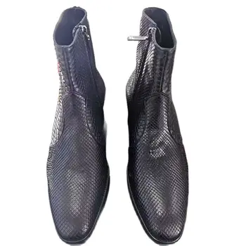 Персонализированные ботинки Челси ручной работы из воловьей кожи с тиснением в виде змеиных узоров, сапоги ручной работы из змеиной кожи.