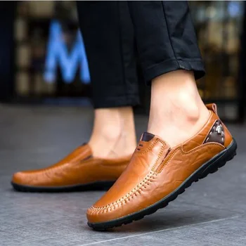 Кожаная обувь, мужская модная кожаная натуральная высококачественная Роскошная брендовая Удобная мужская повседневная обувь для вождения, большие размеры 37-47