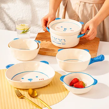Медведь чаша плиты комбинированные декоративные керамические чаши с лапшой запеканка из риса чаша фруктовый салат чаша, милые девушки сердце посуды