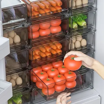 Выдвижной ящик для хранения холодильника Корзина для хранения свежих фруктов, овощей, Штабелируемый Органайзер для холодильника, Кухонный шкаф для кладовой