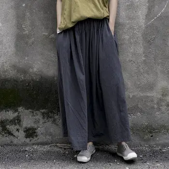 Женская базовая одежда, винтажная однотонная серая японская длинная юбка в складку, 2023 Осенние праздничные повседневные эластичные юбки с высокой талией и подолом.