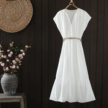 Длинное цельнокроеное платье из 100% хлопка, платья с вырезами, женские белые платья с V-образным вырезом в богемном стиле хиппи, однотонные, шикарные и элегантные