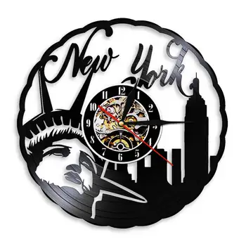 Настенные часы с виниловой пластинкой в Нью-Йорке, Статуя Свободы, США, Винтажный подарок для путешествий, Настенные декоративные часы с цветной подсветкой