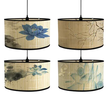Абажур с цветочным принтом в стиле ретро, декор в японском стиле, декор для дома, Бамбуковая люстра, настенный абажур для люстры