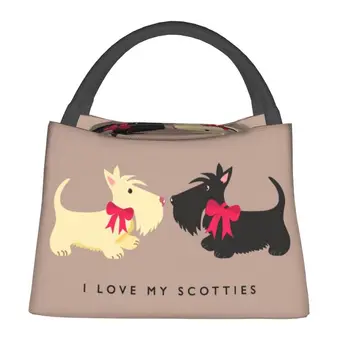 I Love My Scotties Изолированная сумка для ланча для женщин, Переносной ланч-бокс для собак породы Шотландский терьер, термоохладитель, ланч-бокс для пляжа, кемпинга и путешествий