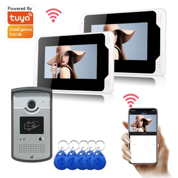 Видеодомофон безопасности Yobang 7-дюймовый ЖК-Wifi Проводной видеодомофон Дверной звонок 1 Камера 2 монитора КОМПЛЕКТ Tuya APP RFID Разблокировка