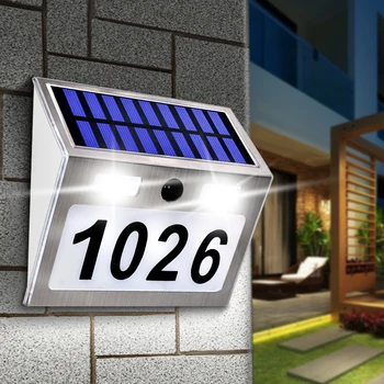 Светодиодная Солнечная табличка с номером дома с буквенным и цифровым датчиком движения, адресный номер для освещения домашней садовой двери, 200ЛМ