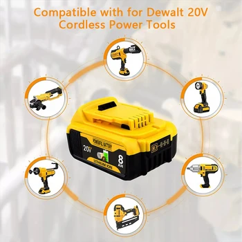 Для Dewalt 20V 8.0Ah Сменный Аккумулятор, Совместимый с Оригинальным 18V/20V DCB205 DCB206 DCB204 DCB200 DCB182 Аккумулятор для Инструментов + Зарядное устройство