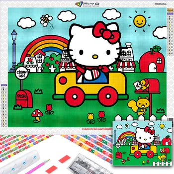 Алмазная живопись Hello Kitty Наборы для вышивки крестом Мультяшный кот Мозаика Искусство 5D Diy Вышивка Изображение животного Украшение дома Подарок для детей