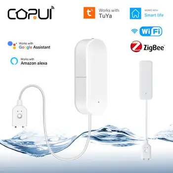 CORUI Tuya WIFI Zigbee Умный датчик утечки воды Домашний детектор сигнализации о переливе воды Работа с Smart Life Alexa Google Home