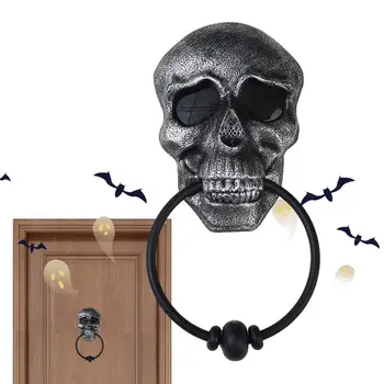 Забавный дверной молоток С освещенными глазами, Дверной звонок в виде головы скелета, Дверной звонок в виде черепа на Хэллоуин, реквизит для внутреннего наружного дома С привидениями.