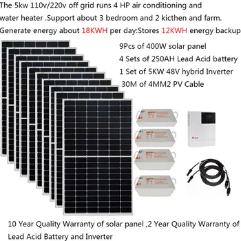 Солнечная Система Для Дома Полный Комплект 5000 Вт 220 В 110 В Автономное Зарядное Устройство Солнечная Панель 400 Вт Гибридный Инвертор Home 4HP House