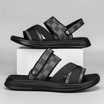 Мужские сандалии, дышащие спортивные сандалии на мягкой подошве, летние модные тапочки двойного назначения для вождения, уличная повседневная пляжная обувь