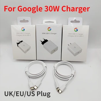ЕС/США/Великобритания Google 30 Вт Быстрое Зарядное Устройство Дорожный Адаптер Быстрая Зарядка Кабель Usb C-Type C Для Google Pixel 7 6 5 Pro 6A 5A 4A 3 XL