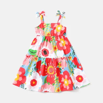 Платье на бретелях с цветочным принтом для маленьких девочек PatPat