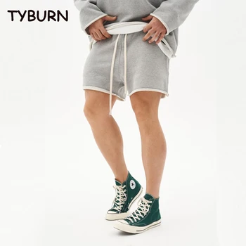 Новые уличные шорты TYBURN из чистого хлопка, мужские модные уличные рваные Свободные однотонные повседневные спортивные шорты