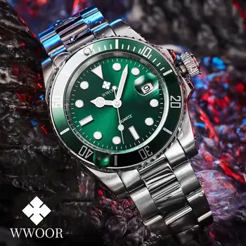 2021 Лучшие мужские часы Wwoor, роскошные стальные водонепроницаемые часы с автоматической датой, кварцевые наручные часы для дайвинга, спортивные наручные часы Relogio Masculino