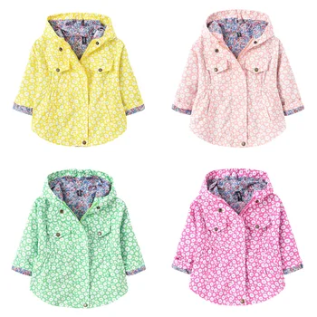 Модные куртки для девочек, верхняя одежда с капюшоном, Детская ветровка с цветочным принтом, одежда 2023 года, детская одежда, пальто для маленьких девочек, куртка