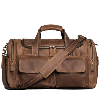  Новая большая винтажная коричневая женская мужская дорожная сумка из натуральной кожи, мужские спортивные сумки для спортзала высокого качества M0571