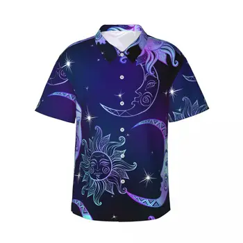 Мужская рубашка Magic Fairy Night Sky Moon Sun с короткими рукавами, повседневная пляжная одежда, индивидуальные топы