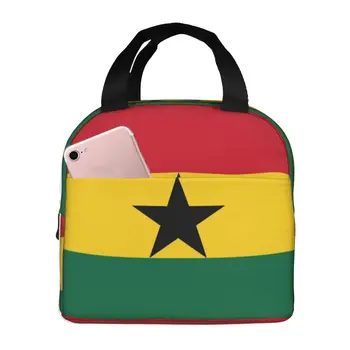 Сумка-тоут с флагом Ганы и сумкой для ланча Портативный холодильник Термоизоляционный ланч-бокс для работы в офисе, школы, пикника, пляжа, кемпинга, мужчин и детей