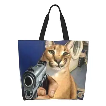 Изготовленная на заказ холщовая сумка для покупок Big Floppa Gangsta Cat Женская многоразовая сумка для покупок большой емкости