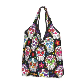 Женская повседневная сумка для покупок Dead Sugar Skull, большая вместительная сумка-тоут, портативная сумка для хранения, складные сумки