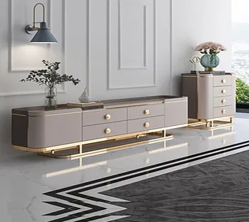 Скандинавский новый стиль, мраморный свет, роскошный журнальный столик, ТВ-шкаф, постмодернистская минималистичная комбинированная мебель, комната высокой модели