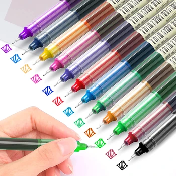 Шариковая ручка 12шт разных расцветок, Быстросохнущие чернила 0,5 мм, жидкая разноцветная ручка с тонкой точкой для ведения дневника, плавное письмо