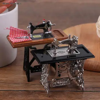 Новая кукольная миниатюрная винтажная швейная машинка 1:12, Металлическая модель мебельной фурнитуры