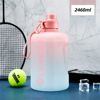 Литровая Спортивная бутылка для воды с соломинкой Большой емкости для фитнеса со шкалой Градиентный чайник Уличная Пластиковая Портативная бутылка для воды