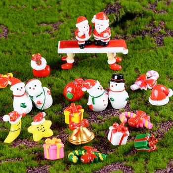 Мини-рождественские украшения Подарочная коробка с Санта-Клаусом и снеговиком, микро-ландшафтное украшение, миниатюрная фигурка из смолы, Сказочный сад, домашний декор