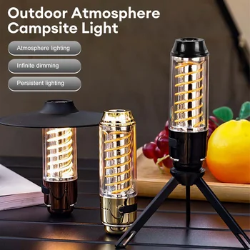 Портативный фонарик с регулируемой яркостью, перезаряжаемый через USB, 3 режима подсветки, кемпинговый фонарь, водонепроницаемая подвесная лампа для палатки, уличный светодиодный фонарик