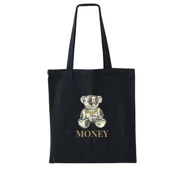 Money Bear, новая крупнотоннажная брендовая холщовая сумка с литературным принтом, универсальная женская сумка-тоут в западном стиле с высококачественной текстурой