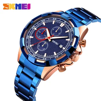 Часы бренда Skmei с хронометражом в секундах хода кварцевые часы со светящимся одиночным календарем спортивные наручные мужские часы на стальном ремне
