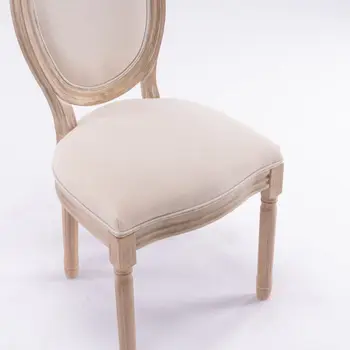 2 штуки Кремово-Бежевый дворцовый стул из массива Дерева Антикварная Роспись Льняной ткани Обеденный стул с овальной спинкой