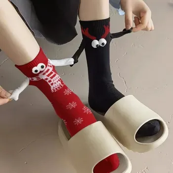 Оптовые Рождественские носки с магнитом, Креативные Магнитные носки-присоски на Хэллоуин, Хлопчатобумажные носки с носком, 3D Носки для пары 