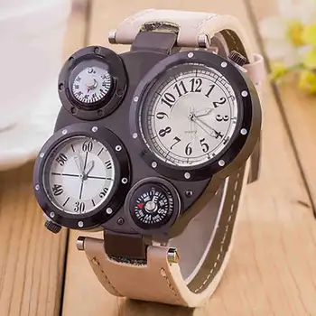 Креативные Цифровые часы-браслет с 4 циферблатами, мужские шикарные кварцевые спортивные часы с двойным механизмом, Водонепроницаемые Уличные Термометры, Компасы, часы