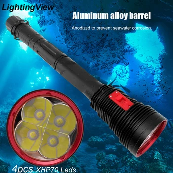Новый профессиональный подводный фонарь IPX8 4 * XPH70 LED, фонарик для подводного плавания, фонарик для подводной охоты, работающий от батареи 26650