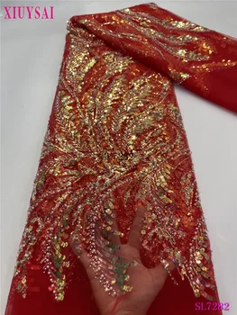 Новейшая роскошная кружевная ткань для жениха в африканском стиле 2023 года, высококачественный материал, кружевная ткань с нигерийскими французскими блестками для свадьбы, 5 ярдов