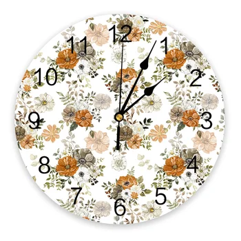 Осенний цветок Текстура листа эвкалипта Круглые Настенные часы Современный дизайн Кухонные Подвесные Часы Домашний Декор Бесшумные Настенные часы