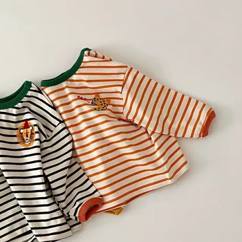 Детский свитер, осенний новый топ для мальчиков и девочек, Корейский свитер в полоску для маленьких и средних детей, детская одежда с перекрестной каймой