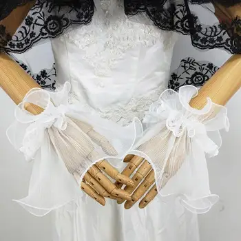 Эластичные манжеты для запястий невесты Прекрасной расклешенной формы, съемные накладные рукава для свадебной вечеринки, белые кружевные манжеты для женщин
