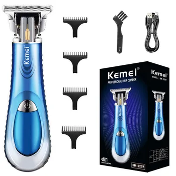 Триммер для бороды Kemei для мужчин, профессиональная Электрическая Usb-перезаряжаемая машинка для стрижки волос, бритье налысо, стрижка, машинная отделка