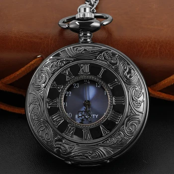 Новые кварцевые карманные часы с черными римскими цифрами, винтажный циферблат с цепочкой, ожерелье, Кулон, Ювелирные изделия, Праздничный подарок