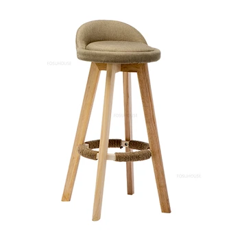 Ретро-барные стулья из массива Дерева, Современное легкое роскошное вращающееся кресло, Домашний тканевый барный стул, Кухонная мебель для отдыха, Скандинавский барный стул