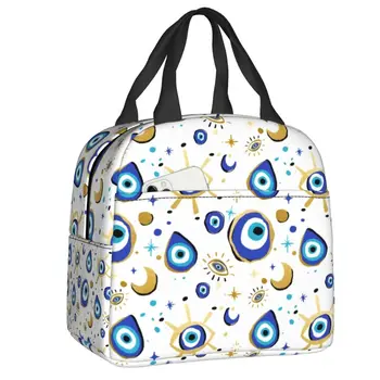 Средиземноморский Синий Золотой Сглаз, изолированная сумка для ланча, Амулет Хамса Назар, Термохолодильник в стиле бохо, Ланч-бокс для пляжного кемпинга, путешествия