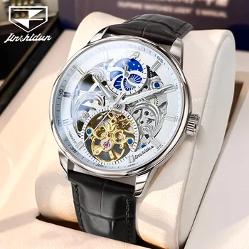 JSDUN, роскошные автоматические механические часы для мужчин, кожа с полым дизайном, лучший бренд, водонепроницаемые наручные часы 8922